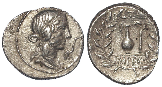 Roman Republican silver denarius, struck 81 B.C., of Q.Caecilius Metellus Pius, obverse:- Diademed