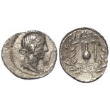 Roman Republican silver denarius, struck 81 B.C., of Q.Caecilius Metellus Pius, obverse:- Diademed