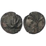 Jewish Revolt, bronze of c.25mm., Vine-leaf, legend:- 'For the freedom of Jerusalem' / Palm-tree,