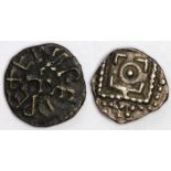 Anglo-Saxon silver sceat, Series E, variety D, reverse with an 'L' shape in each quarter, Spink