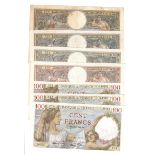 France (7), a range of 100 Franc notes, 100 Francs dated 1922 (2) a scarce early date (Pick71c), 100