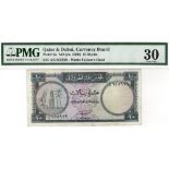 Qatar & Dubai 10 Riyals issued 1960's, serial No. A/5 655929, (Pick3a) in PMG holder graded 30