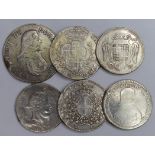Malta (5) 18thC and Sicily (1) 19thC, silver coins 30mm to 38mm, all ex-jewellery with signs of