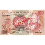 Scotland, Bank of Scotland 100 Pounds SPECIMEN note dated 2nd December 1992 signed Pattullo &