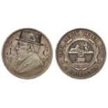 Engraved / Trench Art Coin : South Africa ZAR 2-Shillings 1896 aVF; Kruger engraved with a hat and