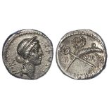 Roman Republican silver denarius of Q.Sicinius, struck 49 B.C., obverse:- Diademed head of Fortuna