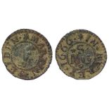 Suffolk, Bury St. Edmunds 17th. century farthing token of Martin Seyden, 1666, shoe on leg, VF/NVF