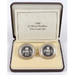 Two Pounds 1989 silver proof piedfort two-coin set. FDC boxed as issued