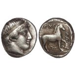 Ancient Greece silver tetradrachm of Archelaus, 413-399 A.D. of the Macedonian Kingdom, obverse:-