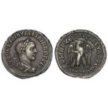 Philip II base tetradrachm of Antioch, reverse:- Eagle standing to right, wings open, wreath in