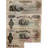 Provincial notes (3), Darlington Bank 5 Pounds 1891, Stockton on Tees Bank 5 Pounds 1889, Durham