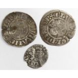 Edward I (3) Bristol Mint: Halfpennies: S.1433 Class 3g nVF cracked, S.1439 Class 3c nF, and