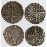 Edward I Pennies (4) York Royal Mint: S.1391 Class 3e GF, S.1408 Class 9b1 star on breast GF,