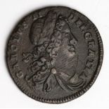 Ireland halfpenny 1683, Spink 6575, an above average specimen, light scuffs below chin, NVF/VF