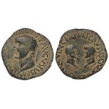Tiberius, Nero and Drusus Caesars, colonial bronze of Cathago Nova, Spain, Sear 335, with an old