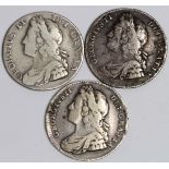 Shillings (2) George II : 1727 roses & plumes ex-mount Fine, 1728 plain angles VG, and 1739 roses (