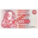 Scotland, Clydesdale Bank PLC 100 Pounds SPECIMEN note dated 9th November 1991 signed A.R.C.