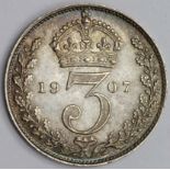 Maundy Threepence 1907 nFDC, small scratch.