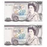Somerset 20 Pounds (2) issued 1981, a consecutively numbered pair of FIRST SERIES notes, serial