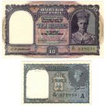 India (2), 10 Rupees issued 1943 and 1 Rupee issued 1940, early issues with portrait King George VI,