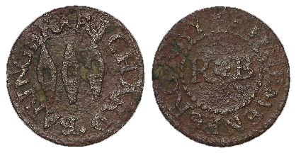 Huntingdonshire, Hemingford Gray, 17th. century farthing token of Richard Baringer, Three