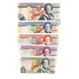 Jersey (5), SPECIMEN notes 50 Pounds, 20 Pounds, 10 Pounds, 5 Pounds & 1 Pound issued 1989 and