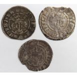 Edward I Pennies (3) Newcastle-upon-Tyne Mint: S.1391/1428 Class 3e GF chipped, S.1408 Class 9b1/