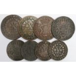 Portugal / Azores Copper (8) 18thC, mixed grade.