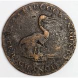 British 19thC Token, Pidcock's Exhibition, rare Beaver/Stork Farthing 1801, Fair, some surface