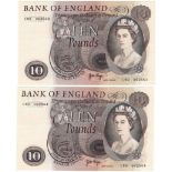 Page 10 Pounds (2) issued 1971, an exceptionally scarce pair of LAST RUN notes with consecutive