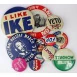 Badges - (approx 13) American Political tin badges - includes Nixon, Martin Luther King etc.