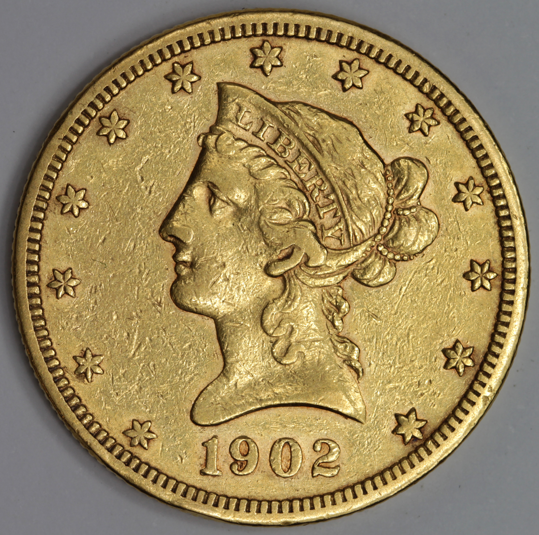 USA gold Ten Dollars 1902s aVF