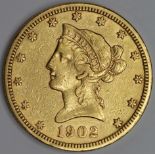 USA gold Ten Dollars 1902s aVF