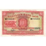 South West Africa 10 Shillings dated 29th November 1958, Barclays Bank D.C.O. issue, serial