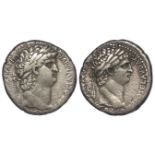 Nero and Claudius billon tetradrachm, obverse:- Laureate bust of Nero, right, reverse:- Laureate