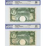 East African Currency Board (2), 10 Shillings issued 1961, portrait Queen Elizabeth II top left,