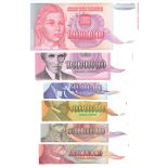 Yugoslavia ERROR notes (6), a collection of high denomination hyper-inflation notes dated 1993,