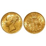 Sovereign 1871S, shieldback, Sydney Mint, Australia, S.3855, VF-GVF