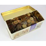 British Colonial Africa, accumulation of coins in a biscuit tin.