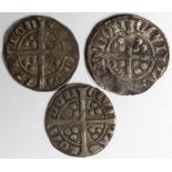 Edward I Pennies (3) London Mint: S.1406A Class 8c Fine, S.1407 Class 9a2 unbarred N aVF, and S.1408