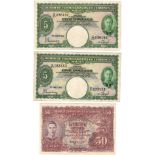 Malaya (3), 5 Dollars dated 1st July 1941 (2), portrait King George VI at right, (TBB B113a, Pick12)