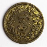 Pub Check: Birmingham, Gt Hampton St Commercial Inn 3d 1869 brass d.24mm, VF