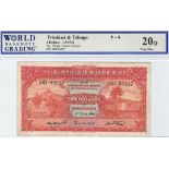 Trinidad & Tobago 2 Dollars dated 1st May 1942, serial 10D 65517, (TBB B108c, Pick8) repaired staple