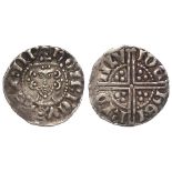 Henry III silver penny of London, no sceptre, with neck lines, narrow bust. mm.3, class 3, obverse
