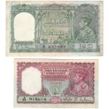 Burma (2), Reserve Bank of India, 5 Rupees & 10 Rupees issued 1938, King George VI portrait, (TBB