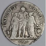 France silver 5 Francs l'An 7 L, F-GF, some edge nicks.