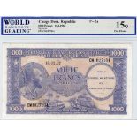 Congo Democratic Republic 1000 Francs dated 15th February 1962, serial CM1027104, (TBB B101a,