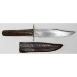 Bowie knife a small horn gripped example by W.Marshall Glasgow, complete with scabbard with belt