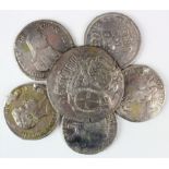 Malta (4) 18thC and Sicily (2) 19thC, silver coins 30mm to 40mm, all ex-jewellery with signs of