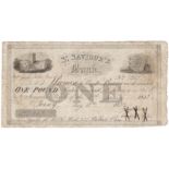 Jersey, St. Saviours Bank 1 Pound dated 12th May 1832, serial number 267, signatures cross cancelled